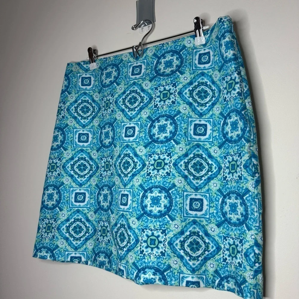 TALBOTS Beachy Blue Floral Canvas Cotton Resort Golf Country Club A-line Skirt